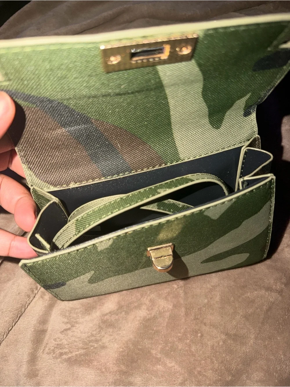 Women’s Camo Top-Handle Bag with Gold Chain